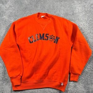 Vintage 90s Russell Clemson Tigers Orange Crewneck Sweatshirt Pullover Size L